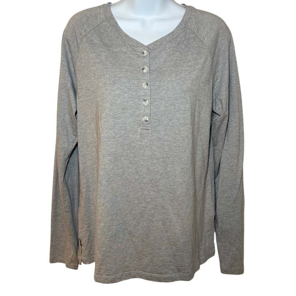 Free Fly Womens Grey Long Sleeve Henley V Neck Cotton Bamboo Blend Shirt Size L